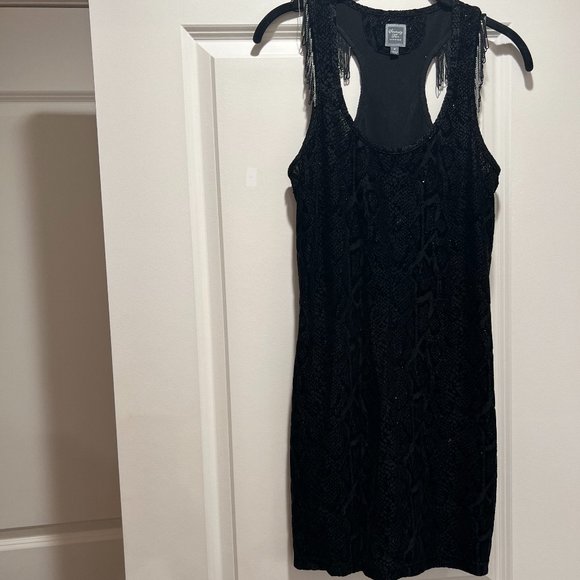 Fitted black mini dress with shimmer snake print, M - Picture 2 of 8